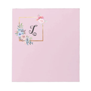 Monogramm für Vintage goldene mehrfarbige Blume Notizblock