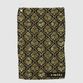 Monogramm für Vintage schwarze und goldene Damaske Golfhandtuch (Vorderseite)
