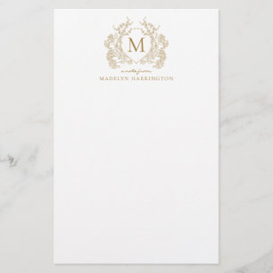 Monogramm für Vintages Gold-Floral-Vintages Wappen Briefpapier