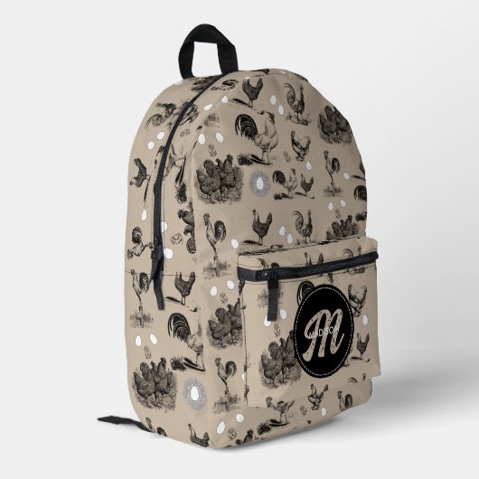 Monogramm für Vintages Hühnerroster Bedruckter Rucksack (Rückseitige Ecke links)