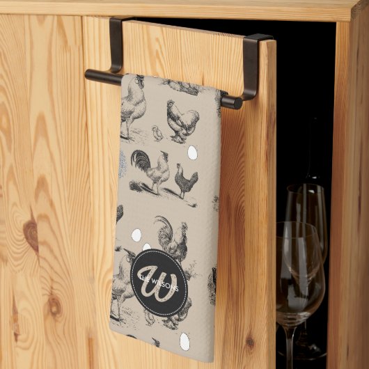 Monogramm für Vintages Hühnerroster Geschirrtuch (Drittel gefaltet)