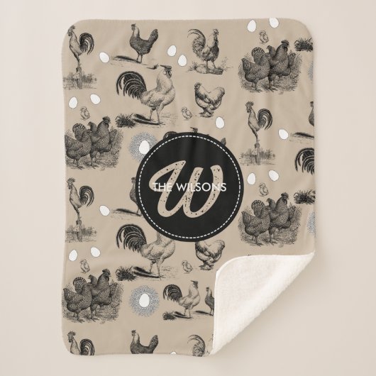 Monogramm für Vintages Hühnerroster Sherpadecke (Vorderseite)
