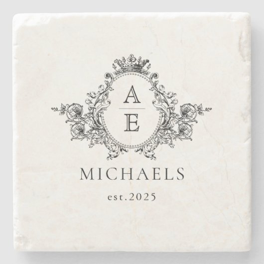 Monogramm für Vintages Schwarzweiß-Wappen Steinuntersetzer (Vorderseite)