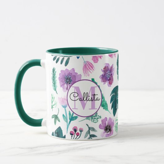 Monogramm für Violet Hunter Tropenfarben-Blume Tasse (Links)