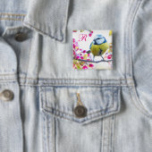 Monogramm für Vögel und Rosa Blüten Button (Beispiel)