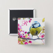 Monogramm für Vögel und Rosa Blüten Button (Vorne & Hinten)