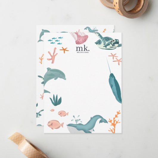 Monogramm für Wasserfarben Mitteilungskarte (Vorderseite/Rückseite Beispiel)