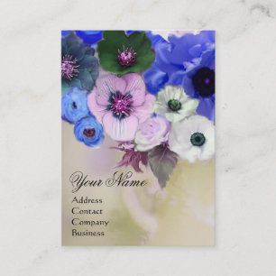 MONOGRAMM FÜR WEISSE BLAUE ROSE UND ANEMONE-BLUME VISITENKARTE