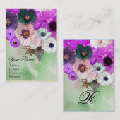 MONOGRAMM FÜR WEISSE LILA ROSE UND ANEMONS-BLUME VISITENKARTE (Vorne/Hinten)