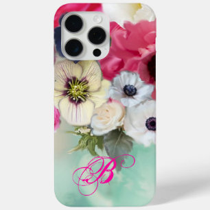 MONOGRAMM FÜR WEISSE ROSEN UND ANEMONEN-BLUME iPhone 15 PRO MAX HÜLLE
