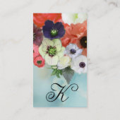 MONOGRAMM FÜR WEISSE ROTE ROSEN UND ANEMONE-BLUME VISITENKARTE (Rückseite)