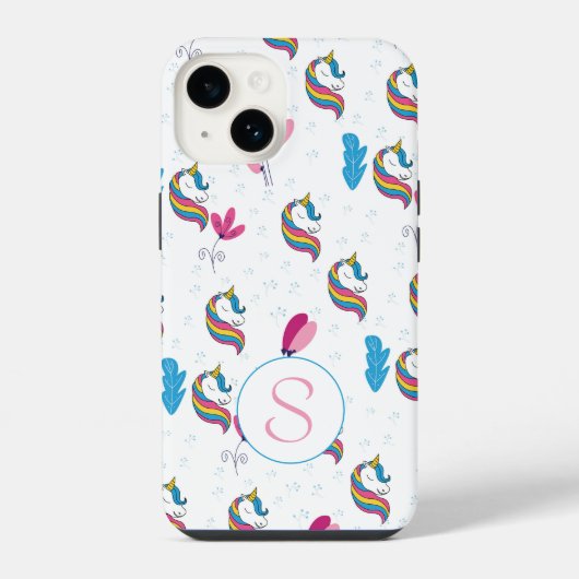Monogramm für Whimsical Fun Unicorn iPhone Hülle (Rückseite)