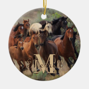 Monogramm für wild lebende Mustang-Pferde Keramik Ornament