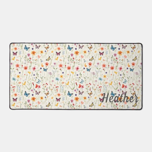 Monogramm für Wildblumen und Schmetterlinge Schreibtischunterlage (Vorderseite)