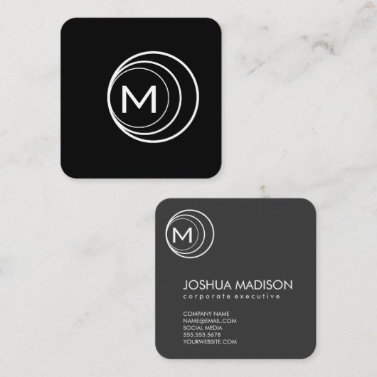 Monogramm für zeitgenössische Logos (schwarz / gra Quadratische Visitenkarte (Vorne/Hinten)