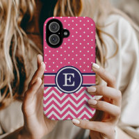 Monogramm für Zickzack, rosa und navy Preppy-Dots