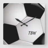 Monogramm Fußball-Fußball-Ball Quadratische Wanduhr (Vorderseite)