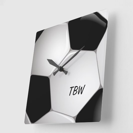 Monogramm Fußball-Fußball-Ball Quadratische Wanduhr (Winkel)