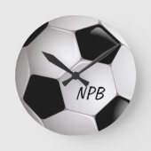 Monogramm Fußball-Fußball-Ball Runde Wanduhr (Vorderseite)