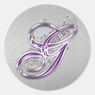 Monogramm-G-Aufkleber für lila Glitzer Runder Aufkleber