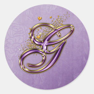 Monogramm-G-Aufkleber für lila Glitzer und Gold Runder Aufkleber