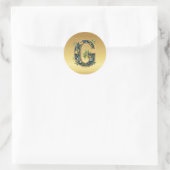 Monogramm G, Blumenmuster auf Gold, Runder Aufkleber (Tasche)