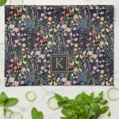 Monogramm-Garten Dunkler Hintergrund Wildblumen-Bl Geschirrtuch (Gefaltet)