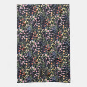 Monogramm-Garten Dunkler Hintergrund Wildblumen-Bl Geschirrtuch (Vertikal)