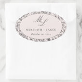 Monogramm-Gastgeschenk Hochzeit der rosa und schwa Ovaler Aufkleber (Tasche)