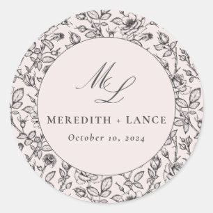 Monogramm-Gastgeschenk Hochzeit der rosa und schwa Runder Aufkleber