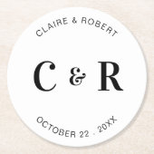 Monogramm Gastgeschenk Hochzeit Drink Personalisie Runder Pappuntersetzer (Vorderseite)