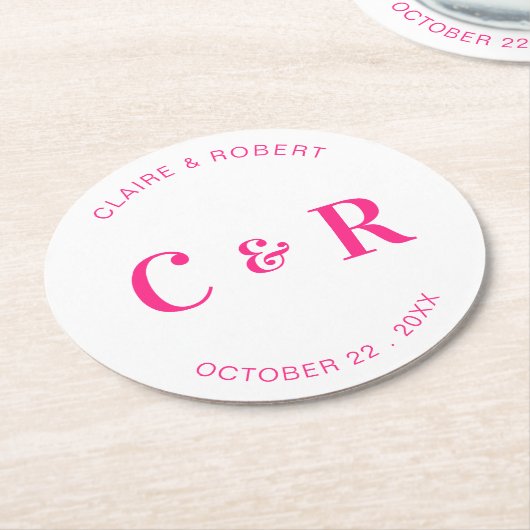 Monogramm Gastgeschenk Hochzeit Drink Personalisie Runder Pappuntersetzer (Angewinkelt)