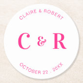 Monogramm Gastgeschenk Hochzeit Drink Personalisie Runder Pappuntersetzer (Vorderseite)