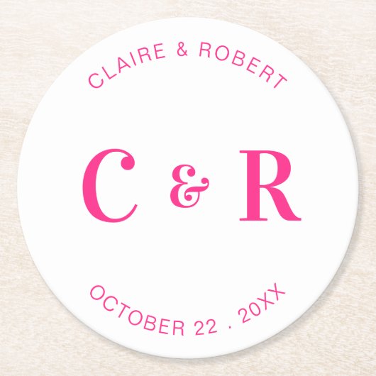 Monogramm Gastgeschenk Hochzeit Drink Personalisie Runder Pappuntersetzer (Vorderseite)