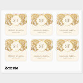 Monogramm-Gastgeschenk Hochzeit für Creme- und Gol Quadratischer Aufkleber (Blatt)