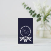 Monogramm Geblüht [blau] Visitenkarten Visitenkarte (Stehend Vorderseite)