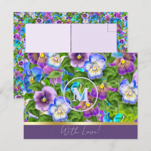 Monogramm Geburtstag Stiefmütterchen Veilchen Blum Postkarte (Vorne/Hinten)