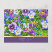 Monogramm Geburtstag Stiefmütterchen Veilchen Blum Postkarte (Vorderseite)