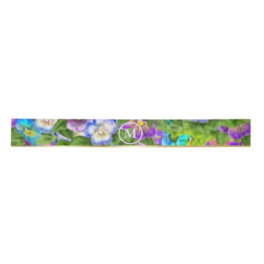 Monogramm Geburtstag Stiefmütterchen Veilchen Blum Satinband (Vorderseite)