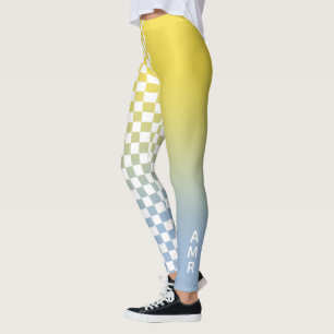 Monogramm Gelb-Blau-Verlaufs Karomuster Leggings