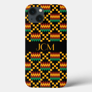 Monogramm-Gelb, Grün, Rot, schwarzer Kente Stoff Case-Mate iPhone Hülle