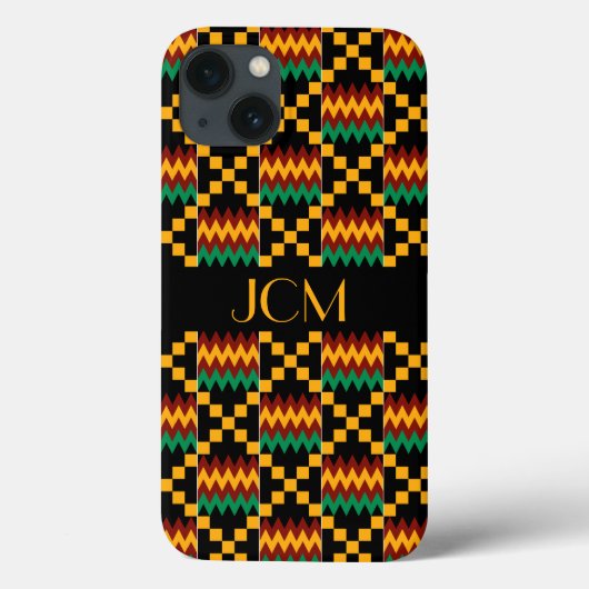 Monogramm-Gelb, Grün, Rot, schwarzer Kente Stoff Case-Mate iPhone Hülle (Rückseite)