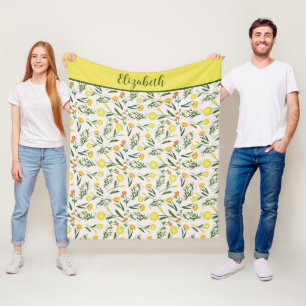 Monogramm Gelb Orange Grün Floral Boho Trend Fleecedecke