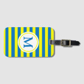 Monogramm Gelb und Blau Streifen Gepäckanhänger (Vorderseite (Horizontal))