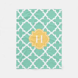 Monogramm Gelb und Seafoam   Fleece Blanket
