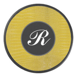 Monogramm Gelbe Alligator Textur drucken Eishockey Puck