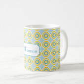 Monogramm gelbe blaue Quatrefoil Kaffeetasse (VorderseiteRechts)