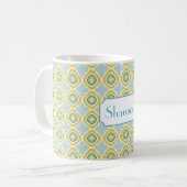 Monogramm gelbe blaue Quatrefoil Kaffeetasse (Vorderseite Links)