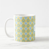 Monogramm gelbe blaue Quatrefoil Kaffeetasse (Links)