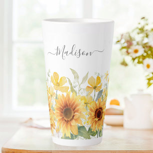 Monogramm Gelbe Blume Sonnenblume Floral Botanisch Milchtasse